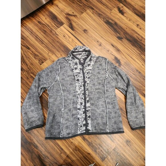 Appleseeds Wool Cardigan Women Sz 20 Grey Floral Grannycore Warmth Work - Picture 7 of 8